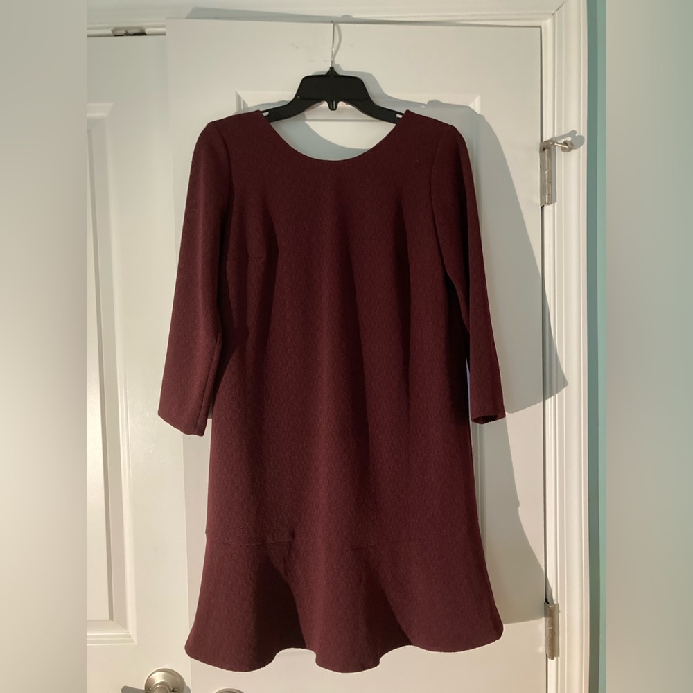 Red Ribbed A-line Dress with 3/4 Sleeves